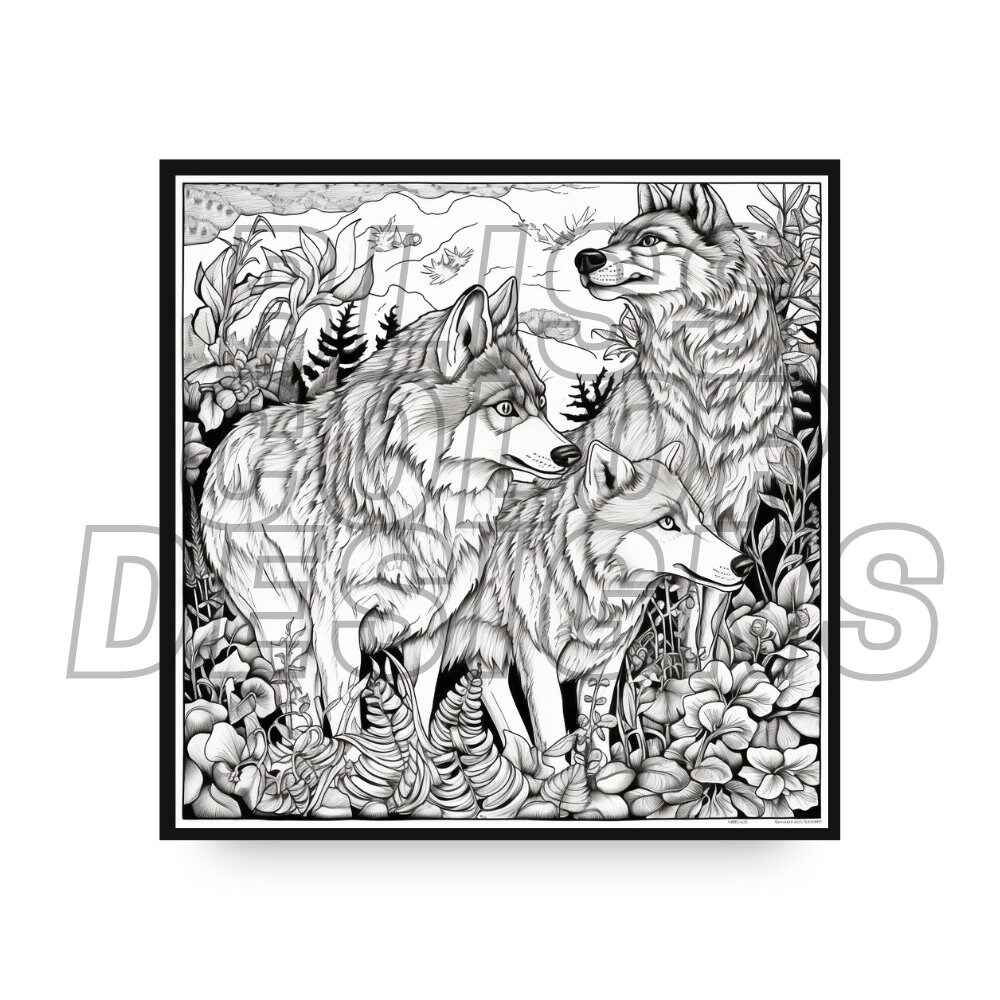 10 Wolf Pack Coloring Pages Digital PDF PNG Etsy