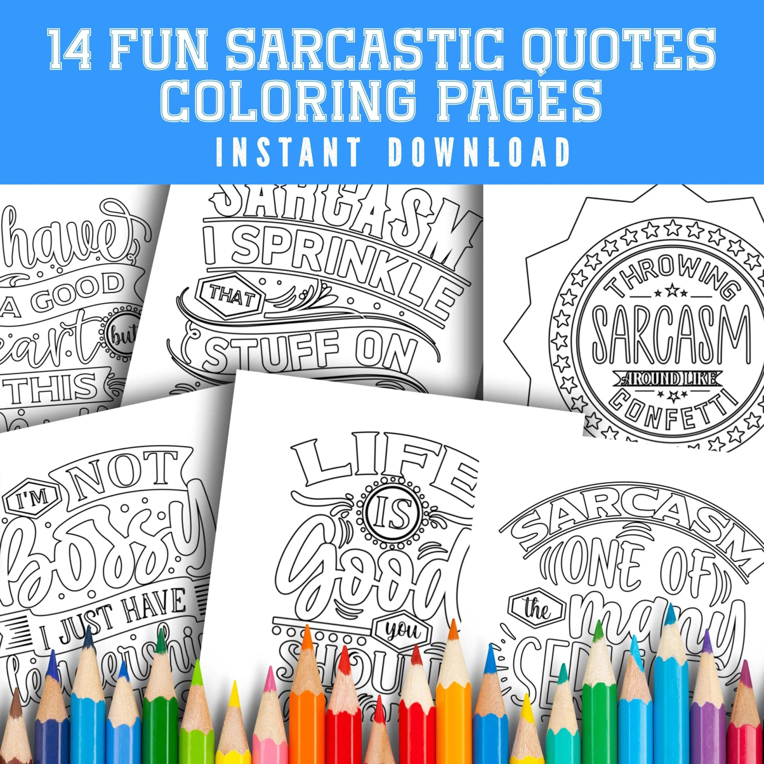 14 Sarcastic Coloring Pages 14 Printable Adult Fun Stress free Humor Coloring Pages Instant Digital Download PDF File Etsy
