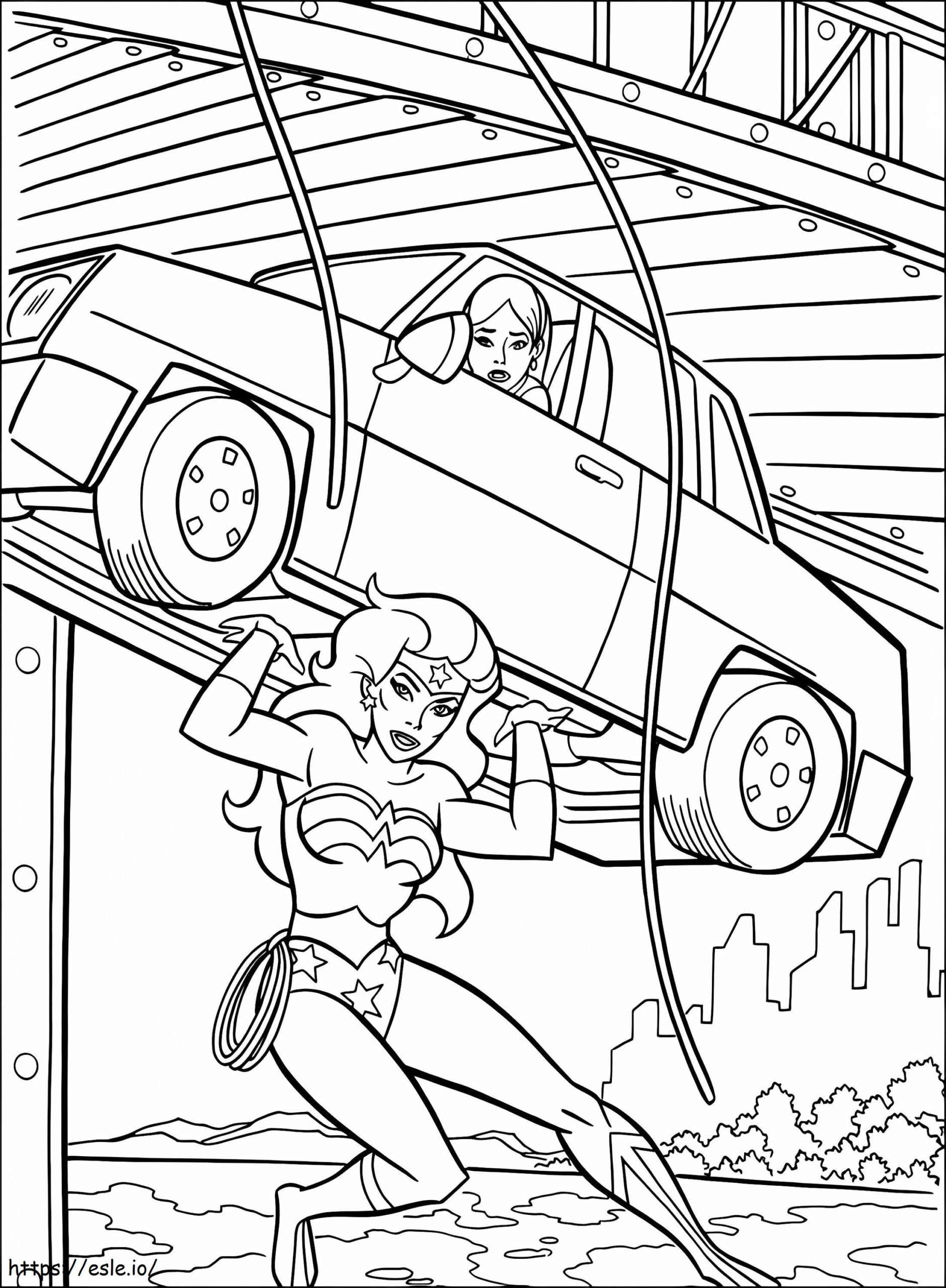 1533959433 Wonder Woman Holding Car A4 Coloring Page