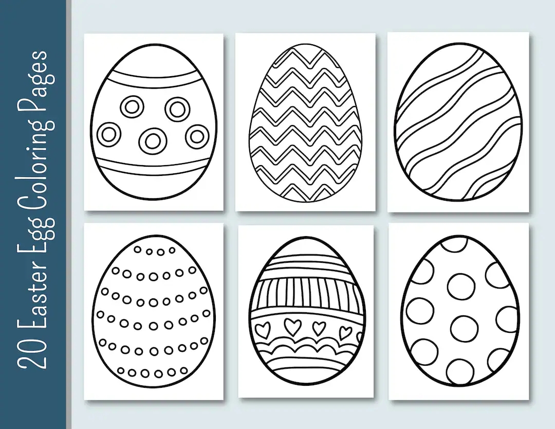 20 Easter Egg Coloring Pages Variety Coloring Printable Coloring Pages Easter Eggs Kindergarten Preschool Easter Spring Etsy