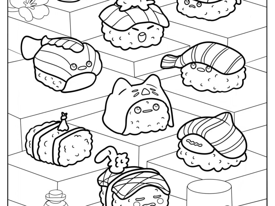 20 Sushi Coloring Pages Free PDF Printables