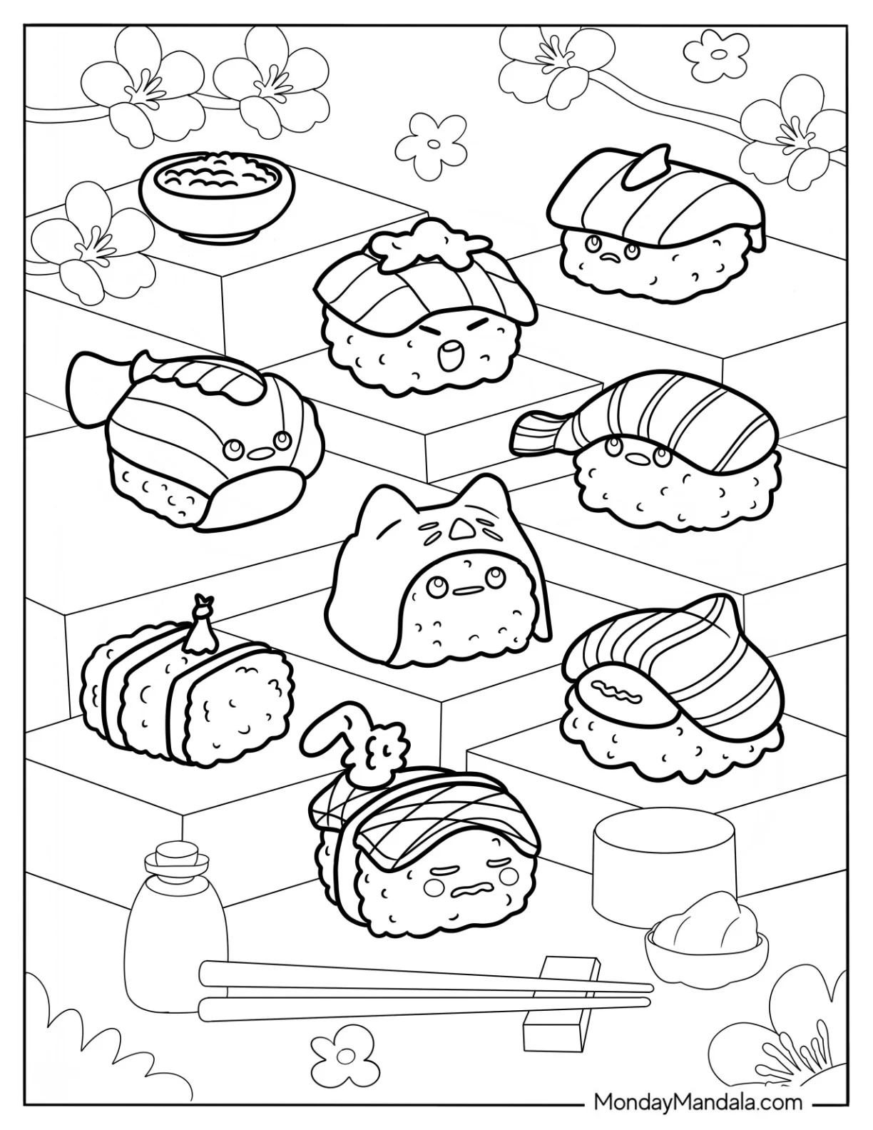 20 Sushi Coloring Pages Free PDF Printables 