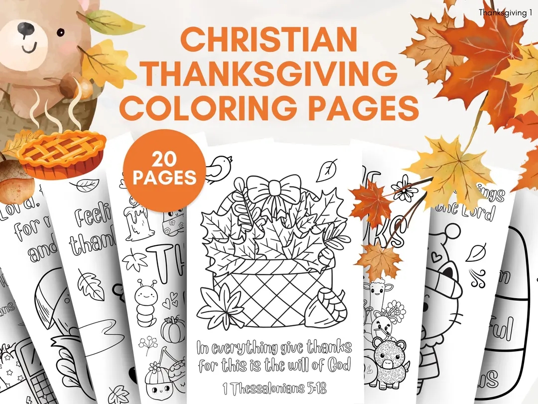 20 Thanksgiving Coloring Pages Christian Homeschool Printable Fall Themed Preschool Activities For Kids Autumn Sunday School Crafts Etsy