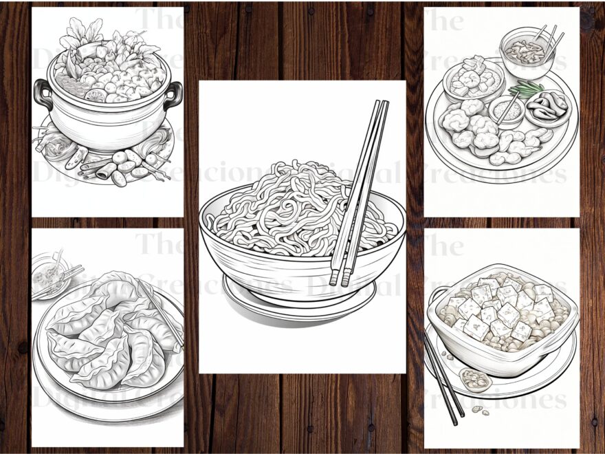 25 Chinese Food Coloring Book chinese Food Takeout Food Drinks Culinary Printable PDF Instant Download grayscale Coloring Adults Kids Etsy