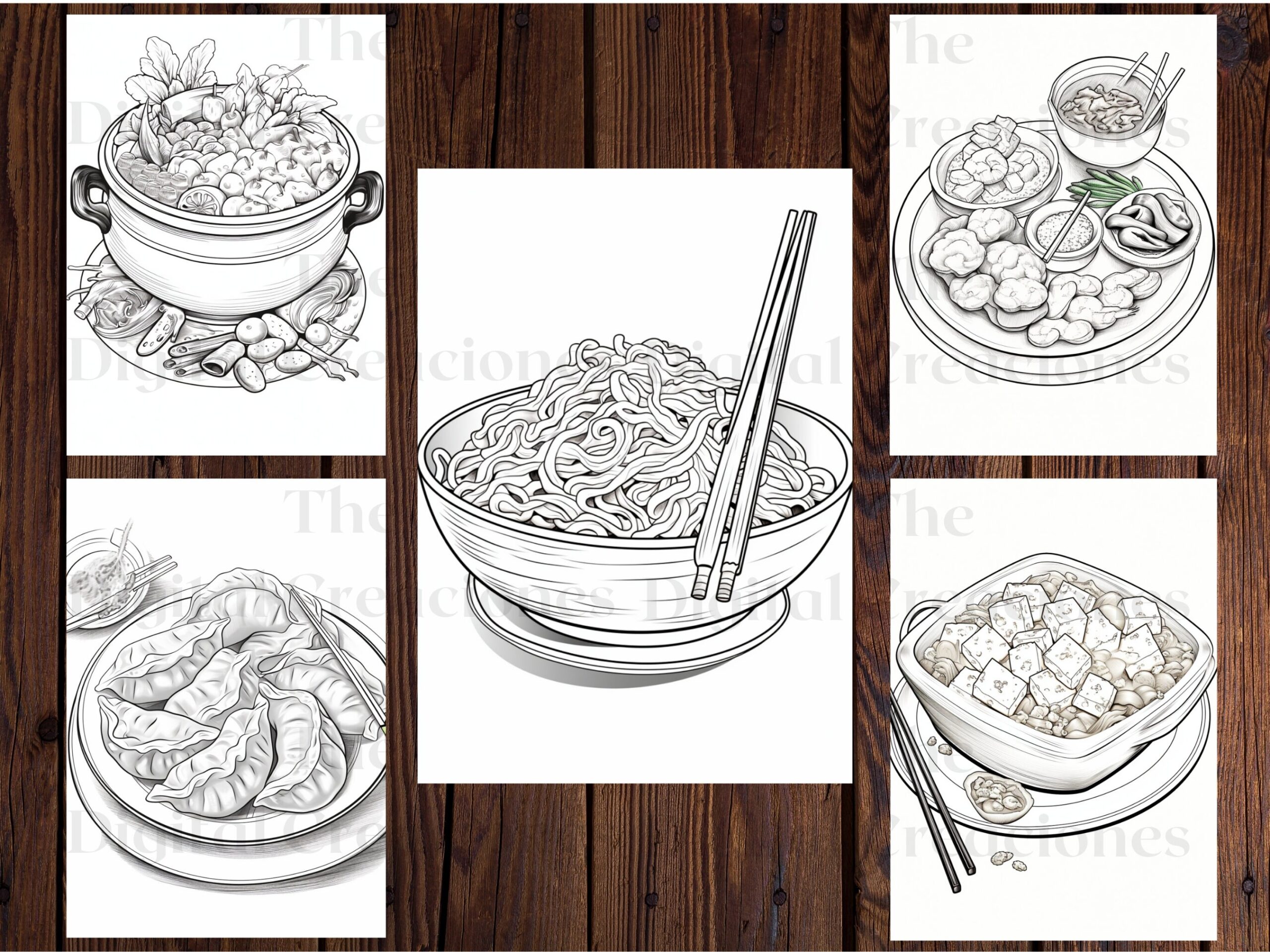 25 Chinese Food Coloring Book chinese Food Takeout Food Drinks Culinary Printable PDF Instant Download grayscale Coloring Adults Kids Etsy