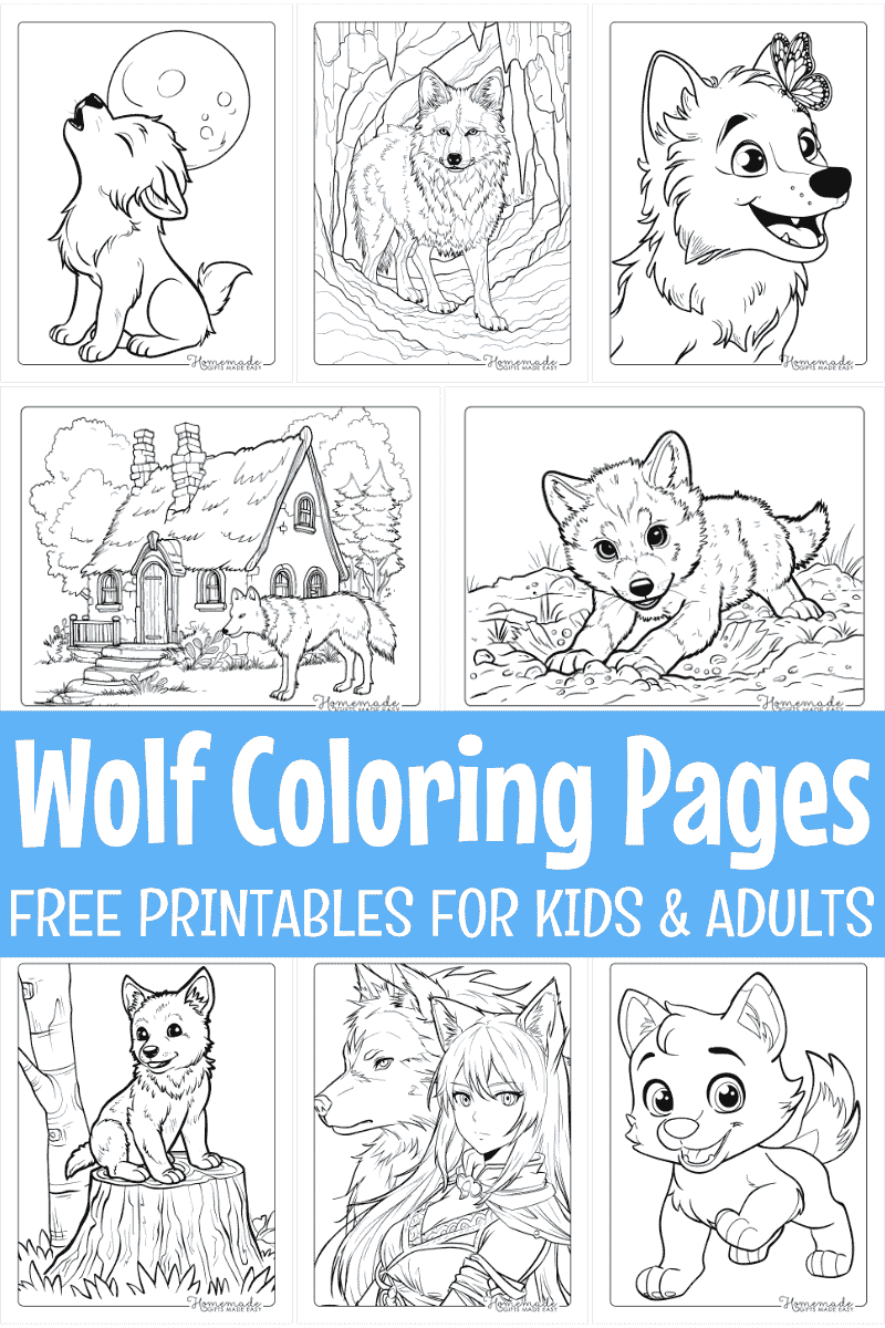 Cute Kawaii Wolf Coloring Pages