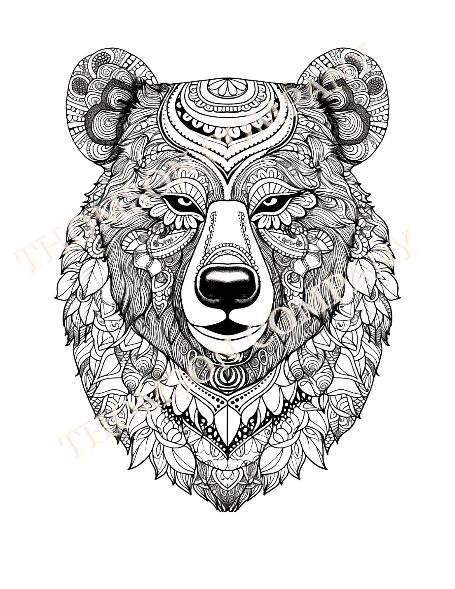 4 Bear With A Tribal Designs Adult Coloring Pages Printable PDF Coloring Book Page AI Generated Image Etsy