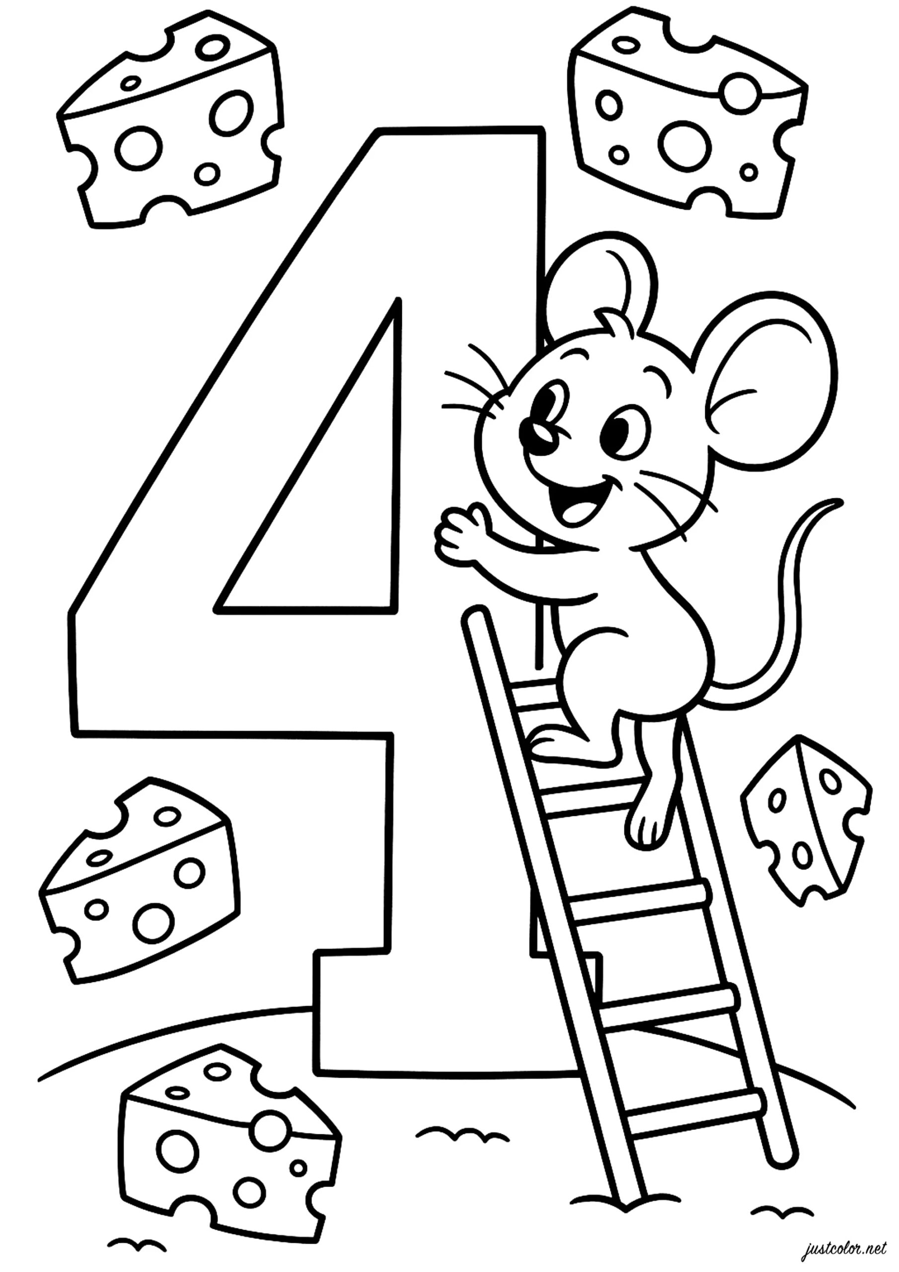 4 Happy Mouse And Floating Cheese Number Coloring Pages 4 Happy Mouse And Floating Cheese Number Coloring Pages