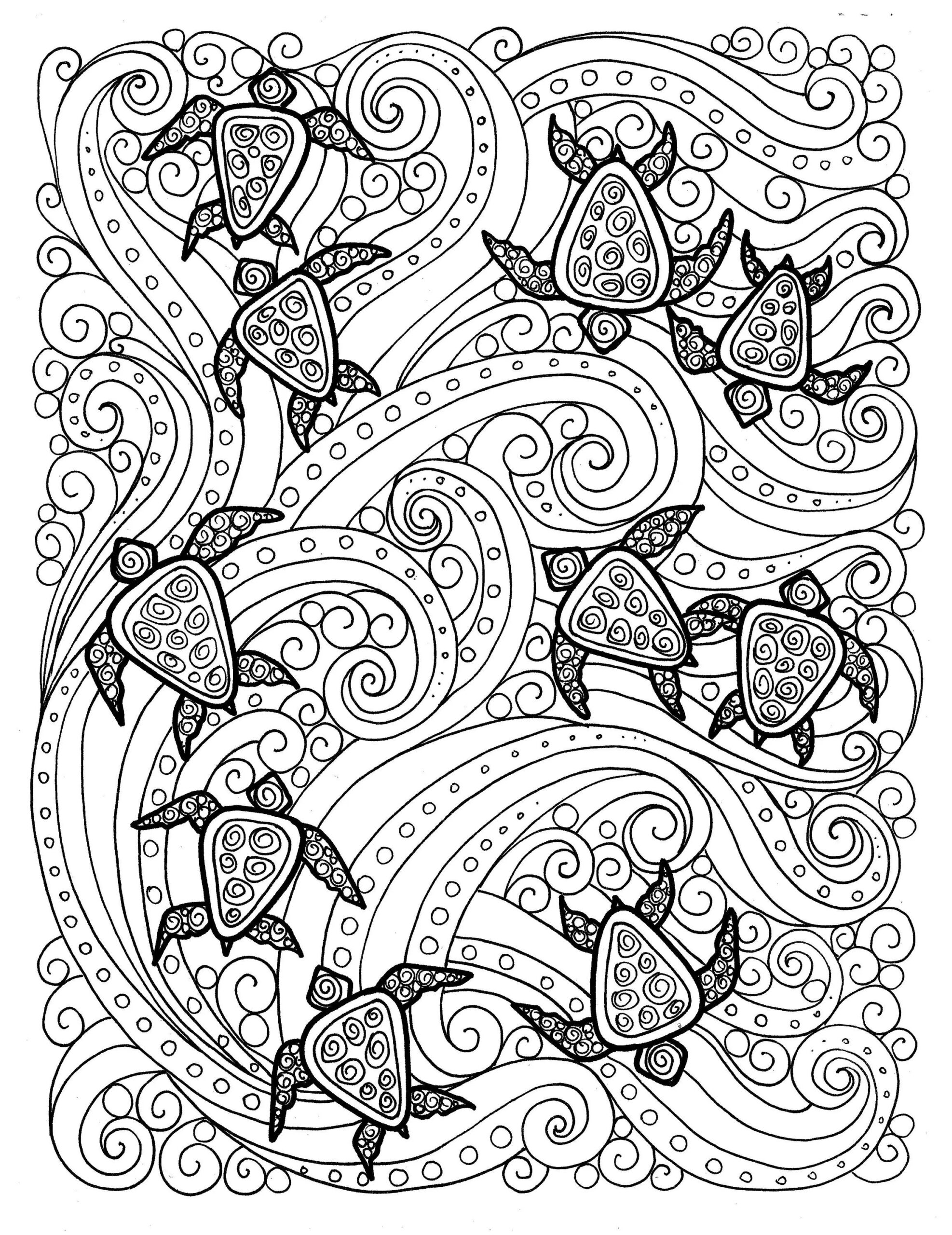 5 Pages Digital Coloring Sea Turtle Adult Coloring sea turtle beach marine Life digi Stamp coloring Book coloring Pages Etsy