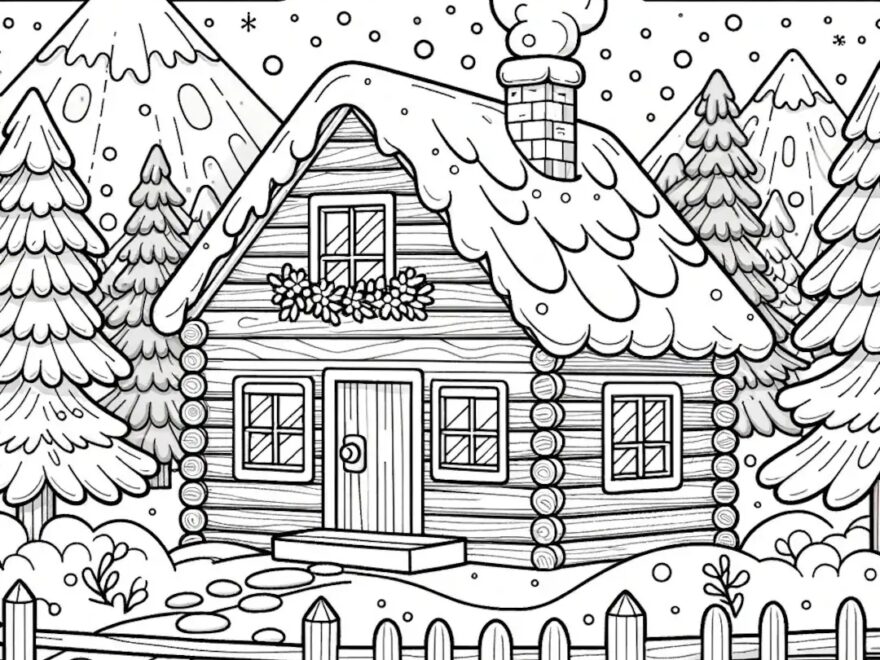5 Winter Cabin Coloring Pages Winter Coloring Pages Snowy Coloring Winter Coloring Etsy