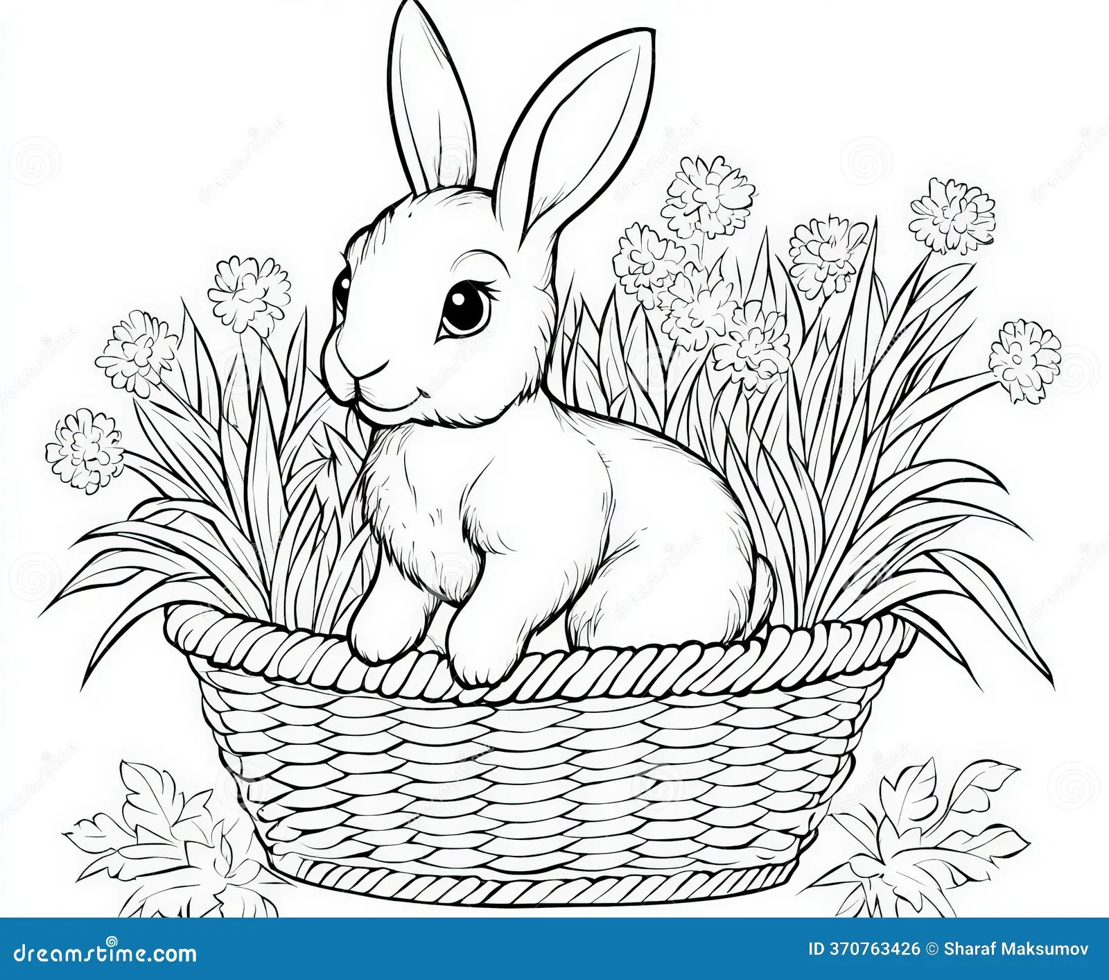 A Bunny Hiding In A Basket Filled With Grass Coloring Page For Kids Simple Outline Illustration Coloring Book Stock Illustration Illustration Of Grass Flowerillustration 370763426