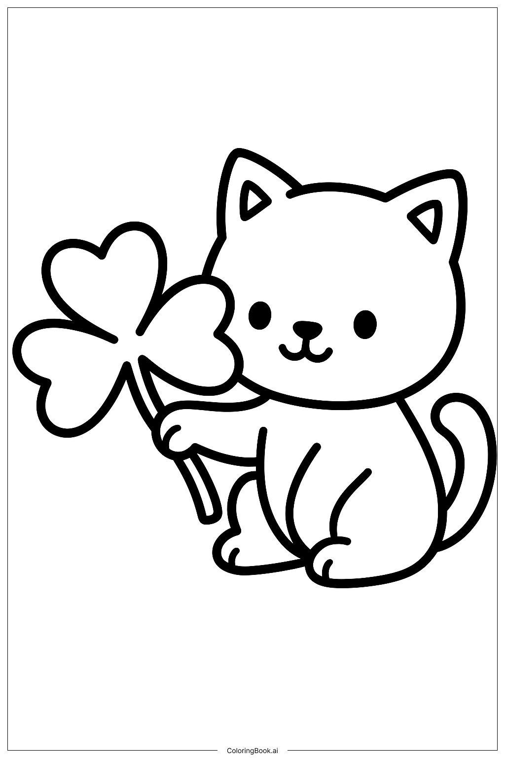 A Kitten Playing With A Shamrock Coloring Page Free PDF PNG Printable 