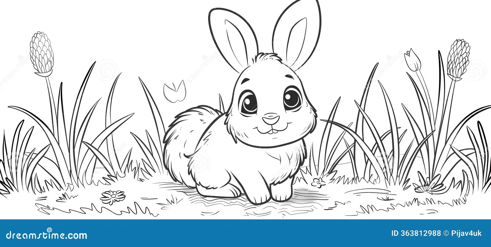 Adorable Cartoon Bunny Sitting Grass Kids Coloring Page Stock Photos Free Royalty Free Stock Photos From Dreamstime