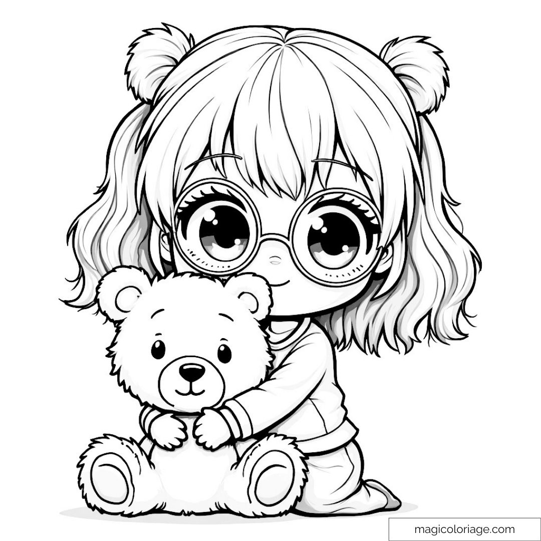 Adorable Coloring Little Girl And Her Teddy Bear