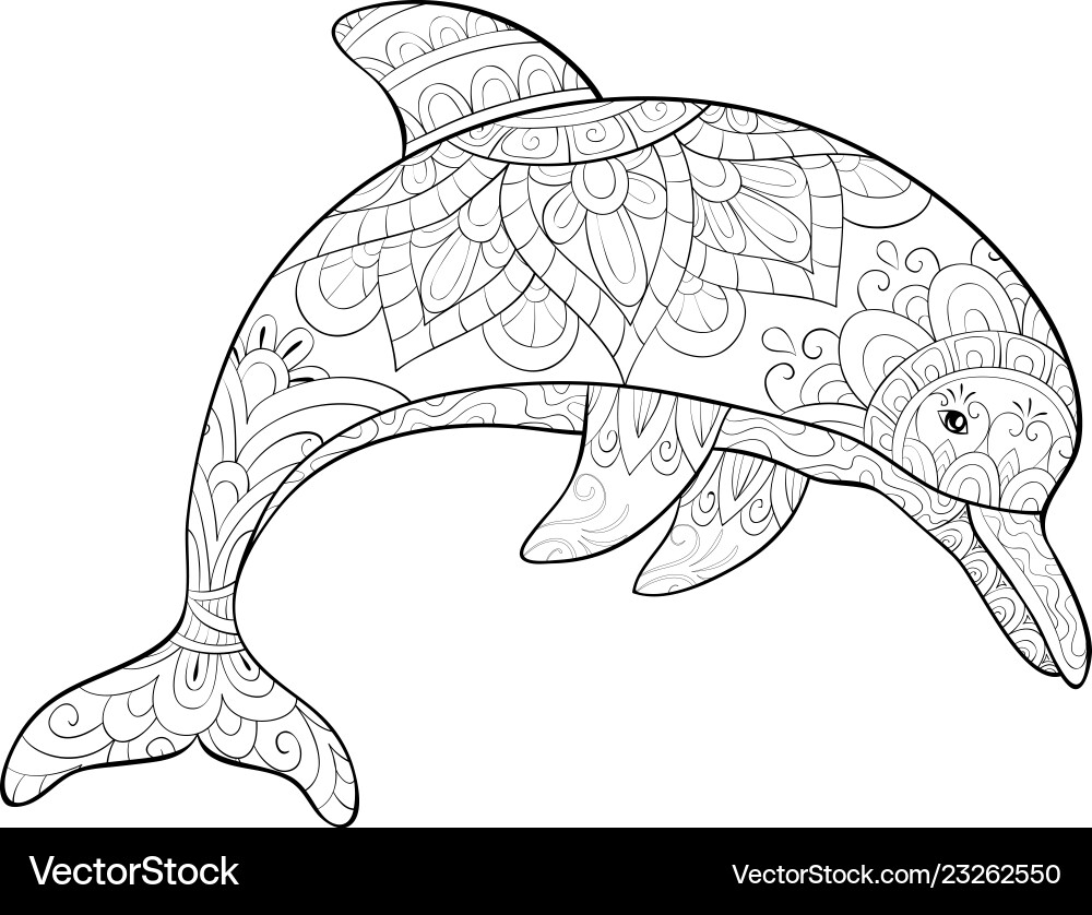 Adult Coloring Bookpage A Cute Dolphin Royalty Free Vector