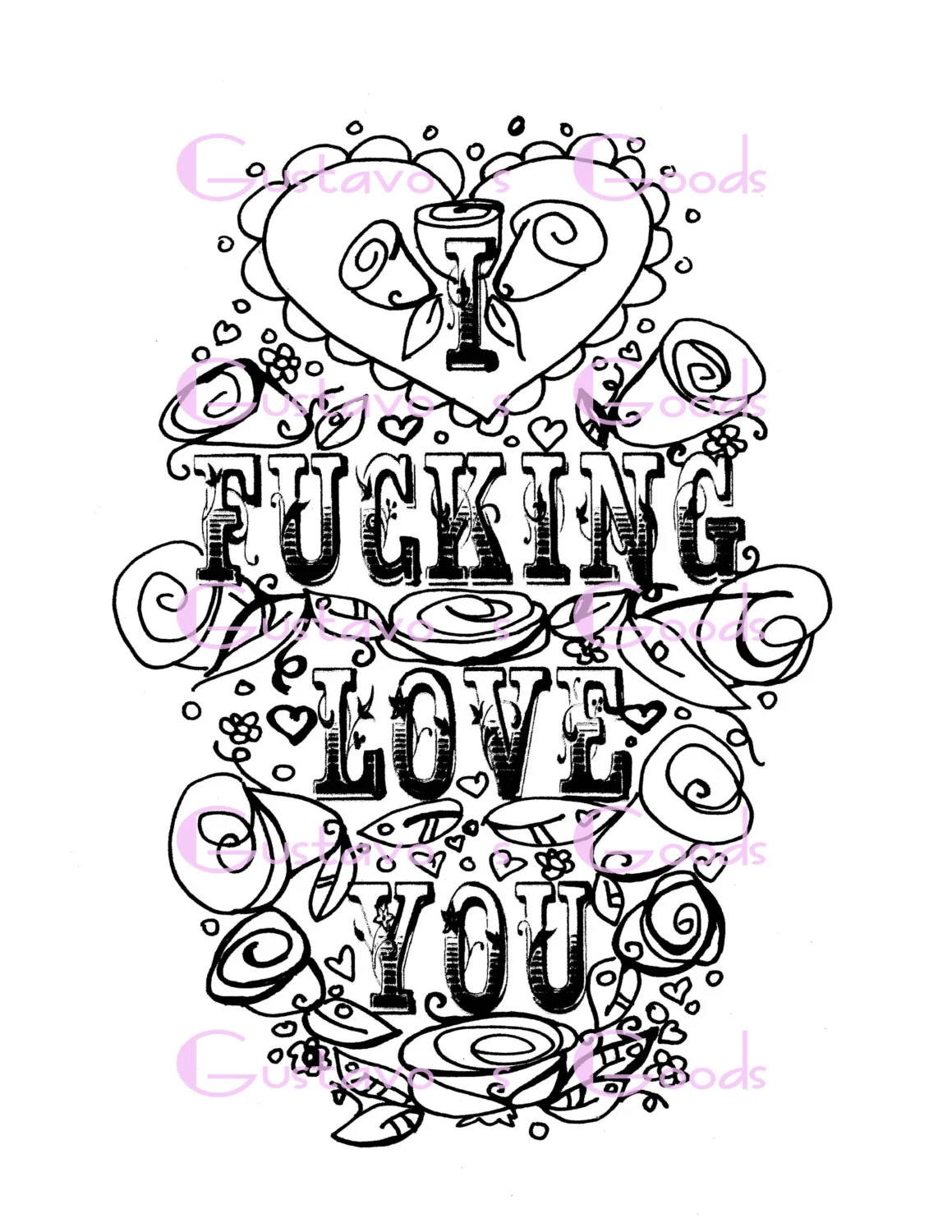 Adult Coloring Page Valentine s Day Curse Swear Sheet I F cking Love You Anniversary Funny I Love You Diy Sweary Love Printable Etsy
