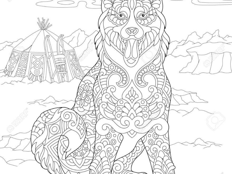 Alaskan Malamute Or Siberian Husky Eskimo Dog Coloring Page Adult Coloring Book Idea Anti stress Freehand Sketch Drawing With Doodle Elements Vector Illustration Royalty Free SVG Cliparts Vectors And Stock Illustration Image 99781932