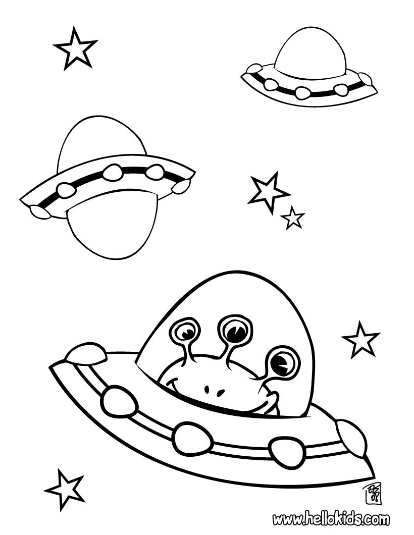 Alien In Spaceship Coloring Pages Hellokids