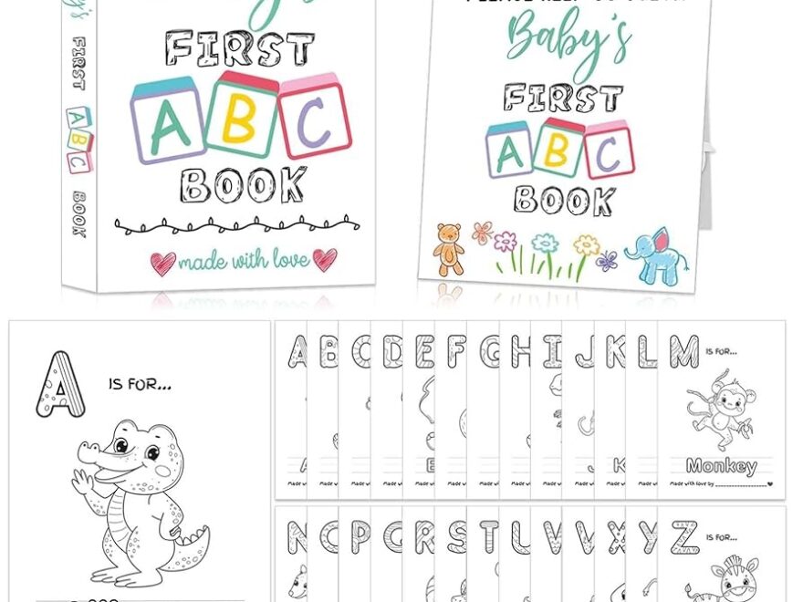 Amazon Baby s First ABC Book Baby Shower Activity Keepsake Game ABC Coloring Baby Shower Guest Book Alternative Baby s First Alphabet Coloring Book Alphabet A To Z Coloring Pages Home Kitchen