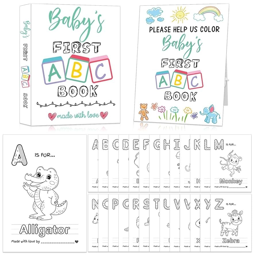 Amazon Baby s First ABC Book Baby Shower Activity Keepsake Game ABC Coloring Baby Shower Guest Book Alternative Baby s First Alphabet Coloring Book Alphabet A To Z Coloring Pages Home Kitchen