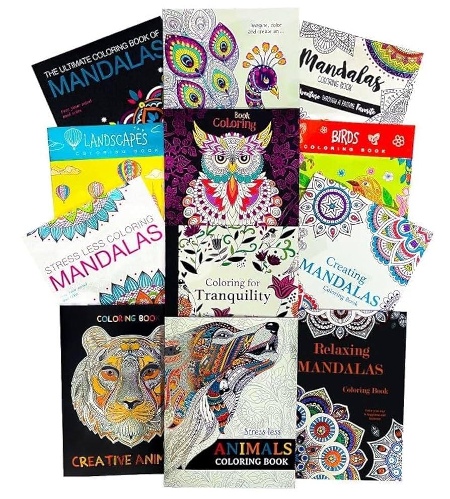 Amazon Idea Liftoff 12 Pack Adult Coloring Book Super Set Bundle With 12 Adult Coloring Books For Women Men Featuring Mandalas And More Advanced Coloring Books Bulk Arts Crafts Sewing