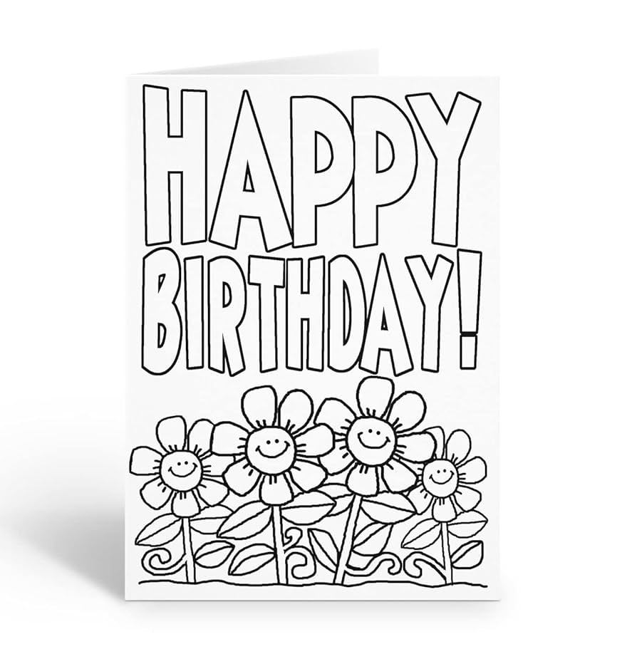 Amazon Stonehouse Collection Happy Birthday Kid Set Of Coloring Greeting Cards 12 Color Happy Birthday And Flowers Card And Envelopes Flowers Office Products