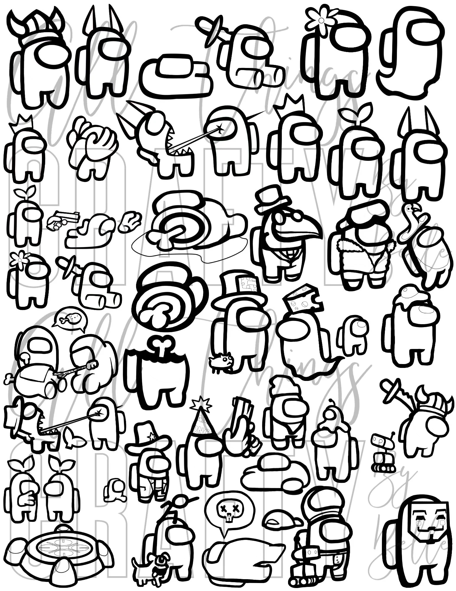 Among Us Coloring Sheets 36 Digital PDF Coloring Pages Etsy UK