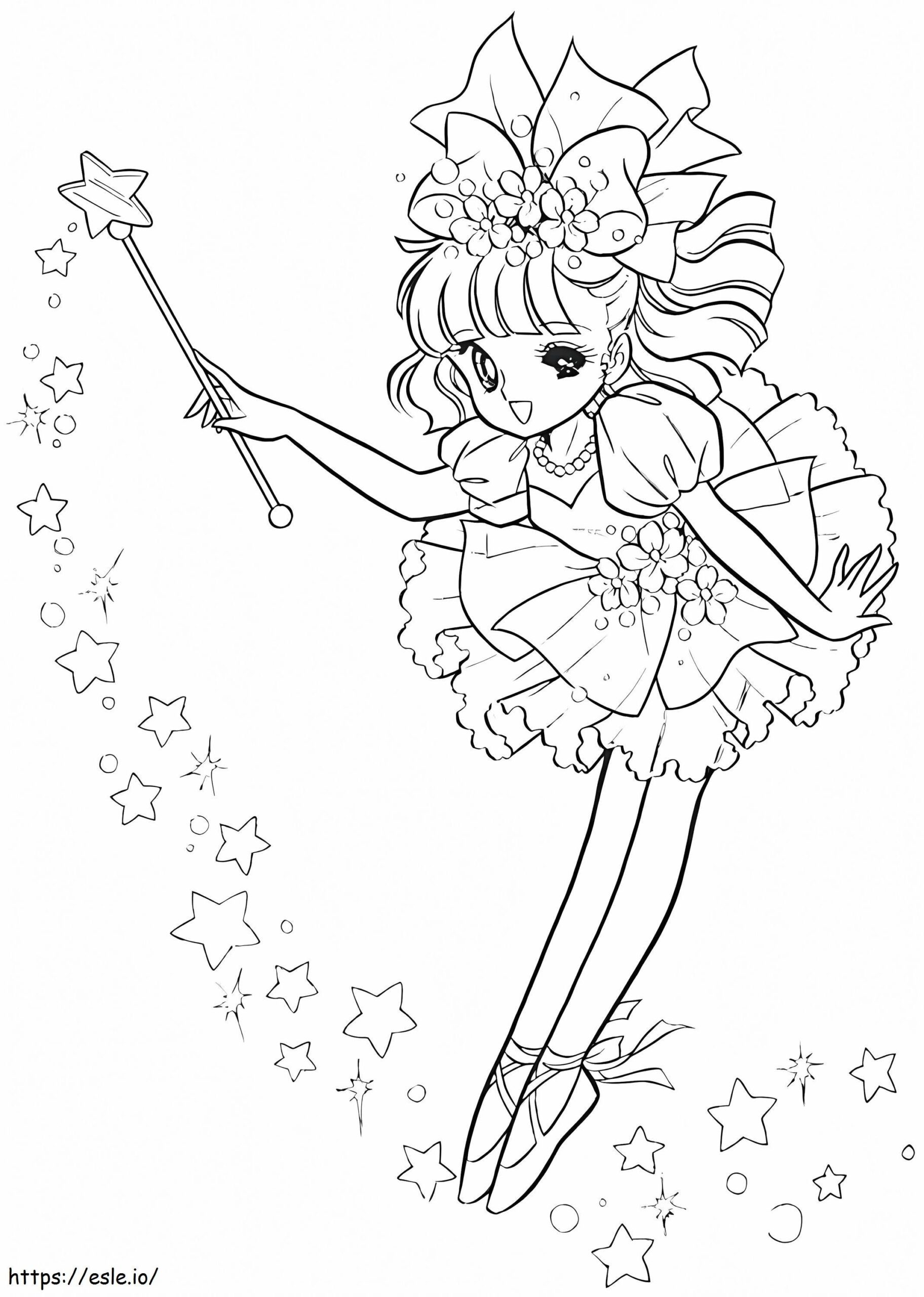 Anime Fairy Holding A Magic Wand Coloring Page