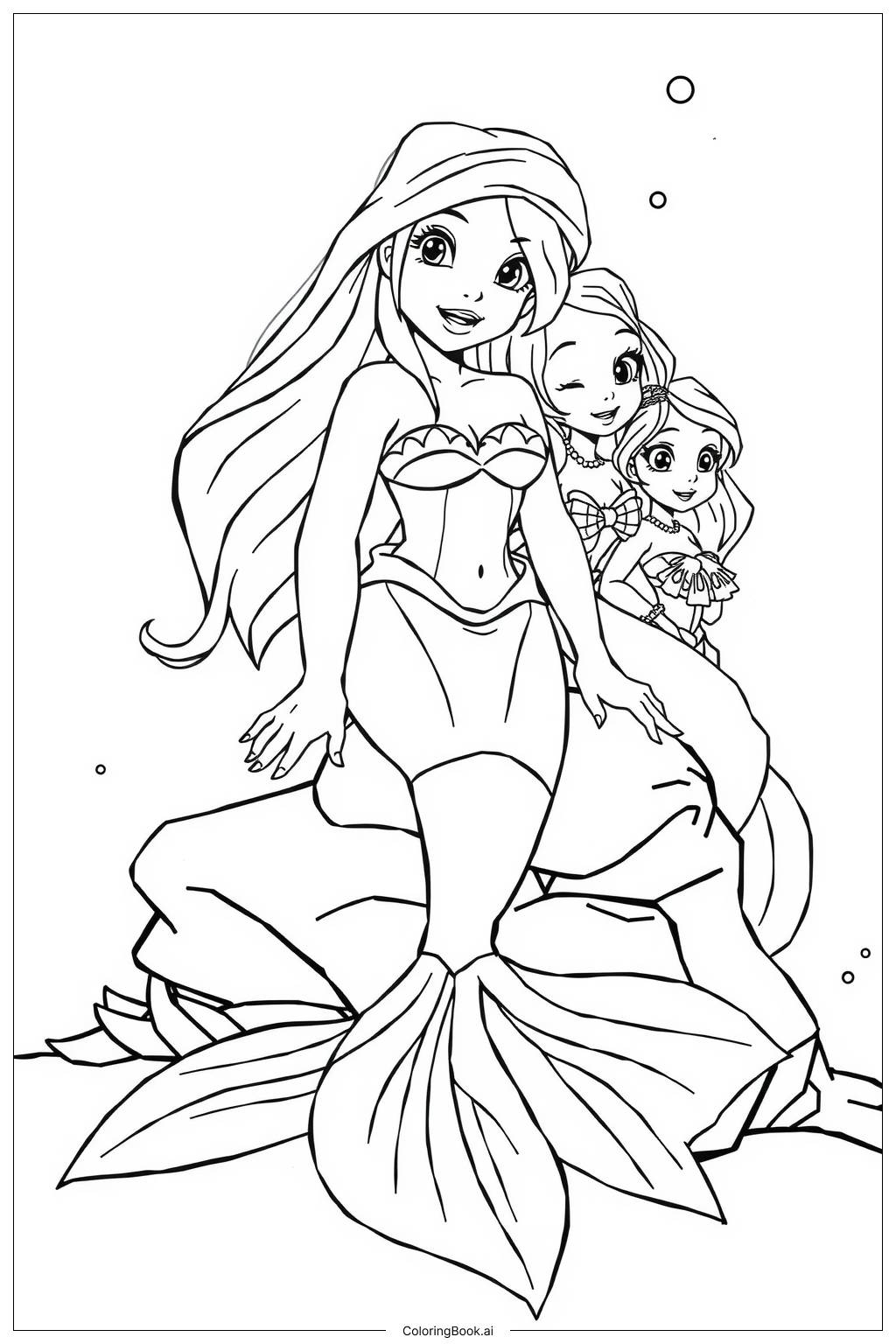 Ariel And Sisters Coloring Page Free PDF PNG Printable 