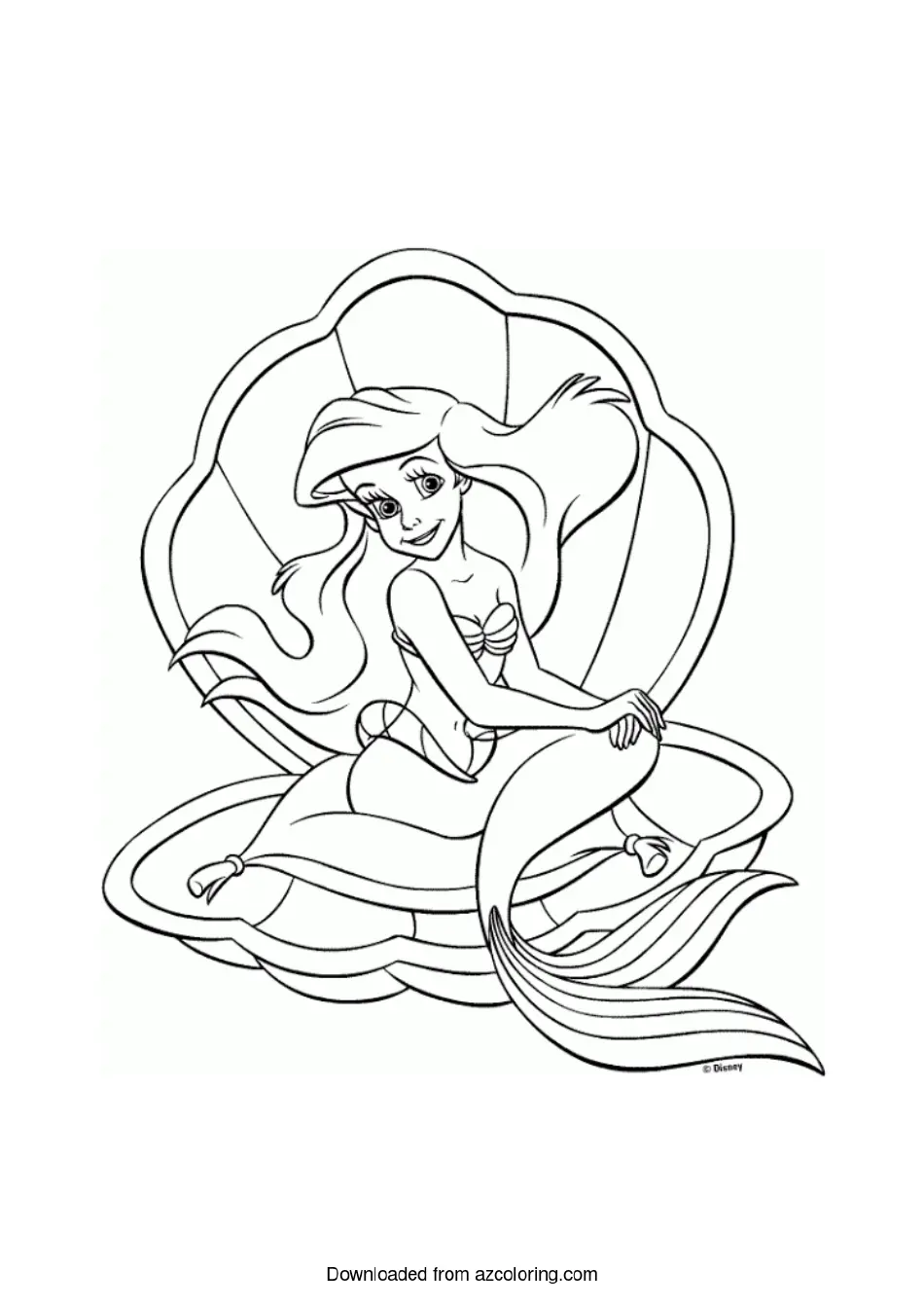 Ariel In A Shell Coloring Page Download Printable PDF Templateroller