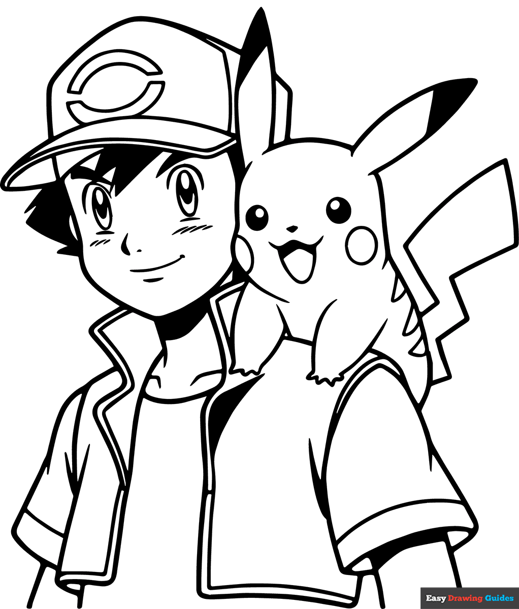 Ash And Pikachu Coloring Page Easy Drawing Guides