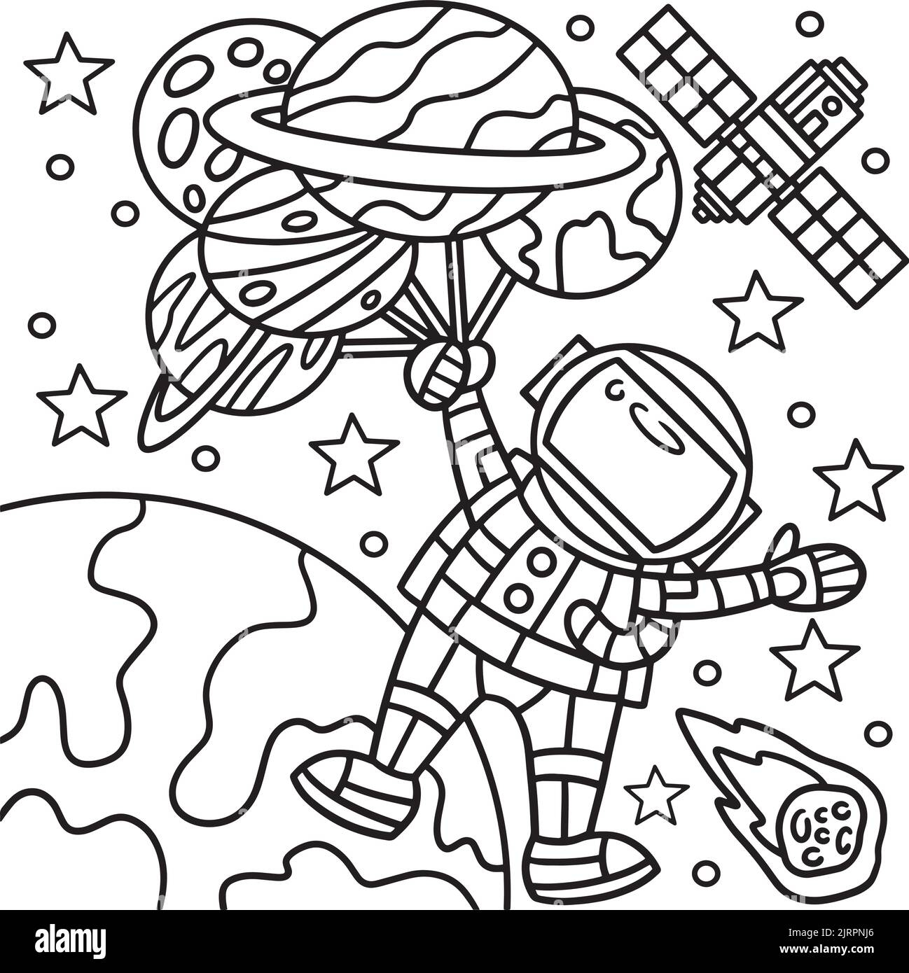Astronaut Holding Balloon Planet Coloring Page Stock Vector Image Art Alamy