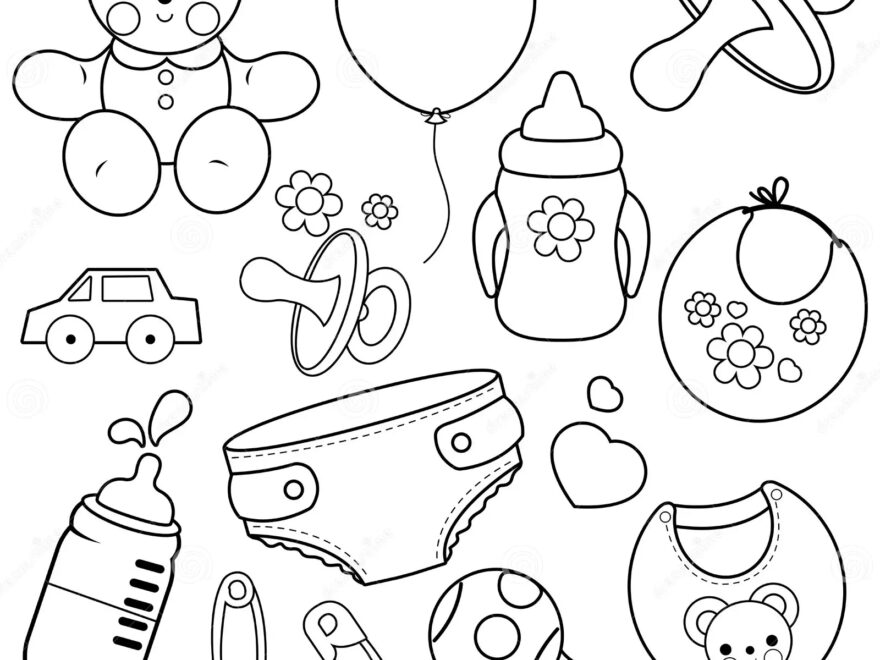 Baby Accessories Baby Shower Gifts For Babies And Toddlers Vector Black And White Coloring Page Stock Vector Illustration Of Newborn Line 182420358