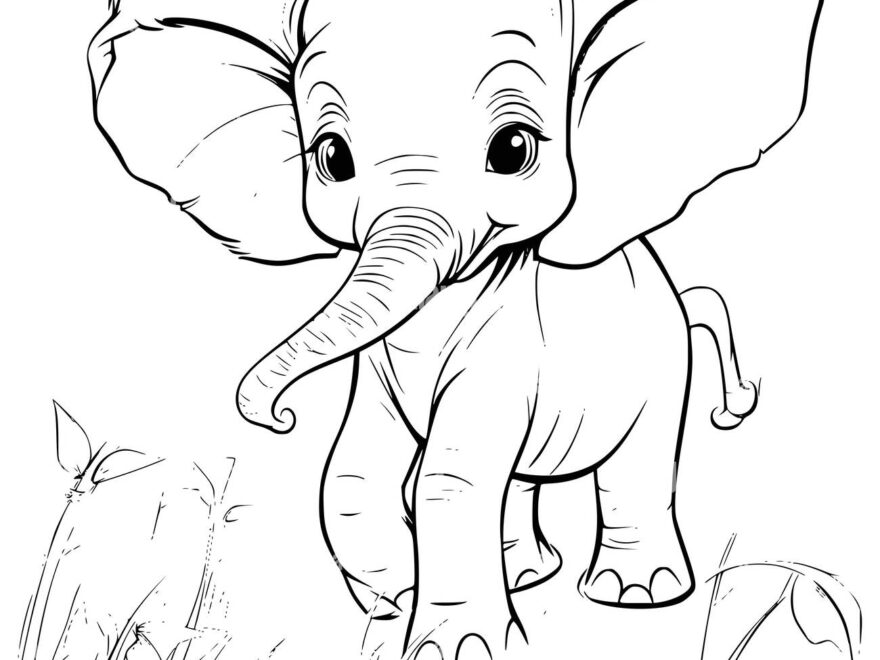 Baby Elephant Coloring Page Drawing For Kids Stock Vector Image Art Alamy