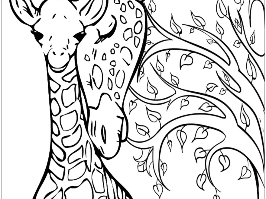 Baby Giraffe And His Mother Giraffes Coloring Pages For Adults