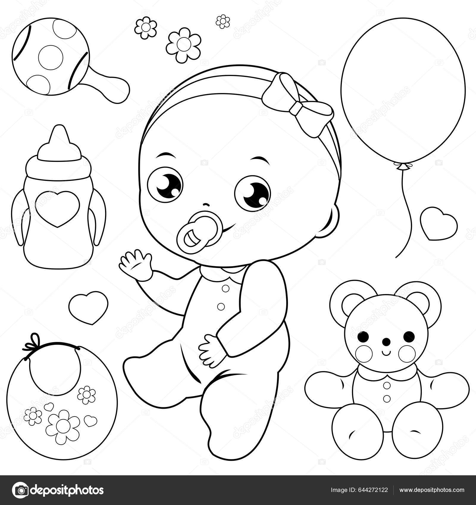 Baby Girl Accessories Vector Black White Coloring Page Stock Vector By stockakia 644272122 Baby Girl Accessories Vector Black White Coloring Page Stock Vector By stockakia 644272122