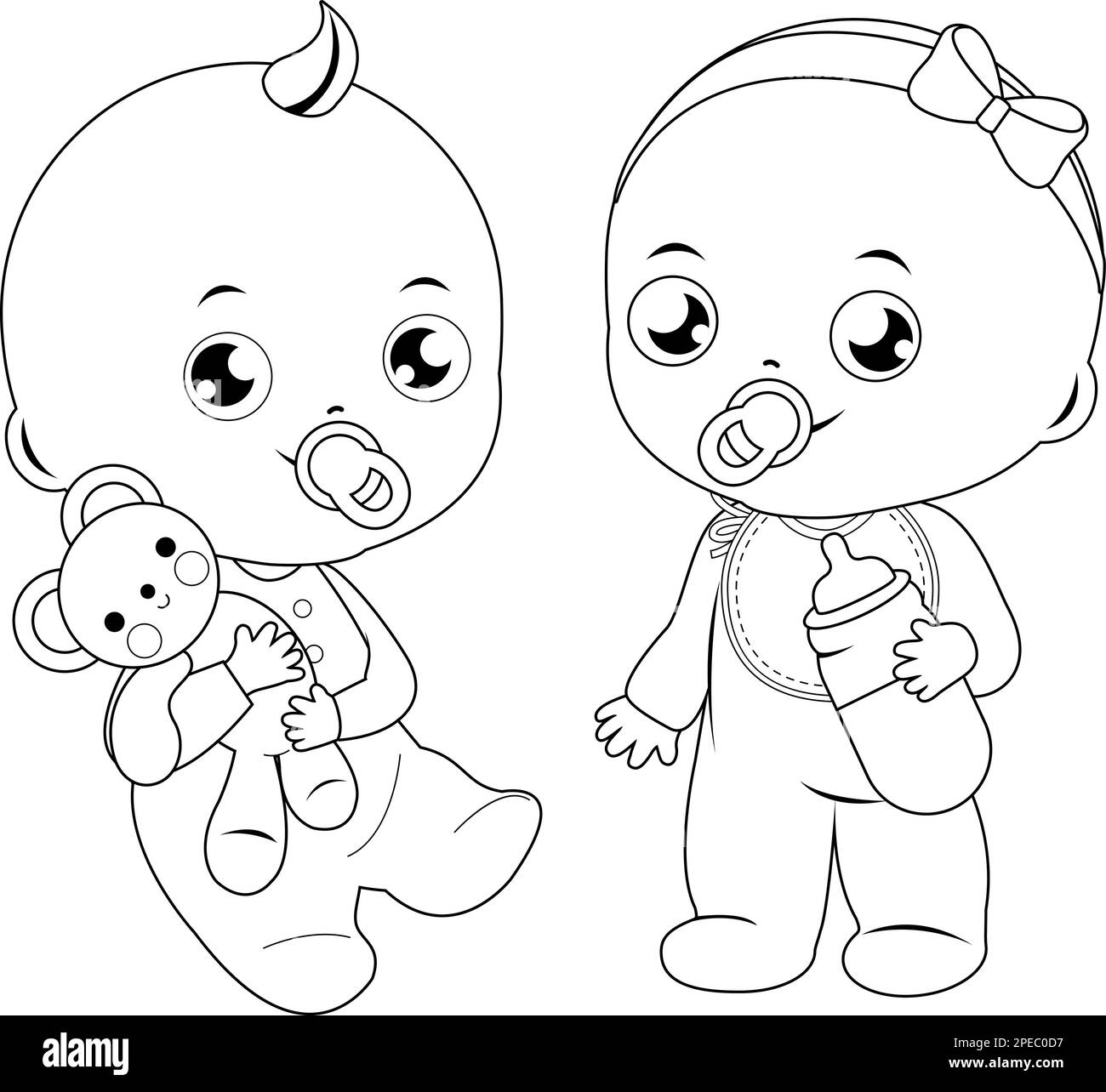 Baby Girl And Baby Boy Vector Black And White Coloring Page Stock Vector Image Art Alamy