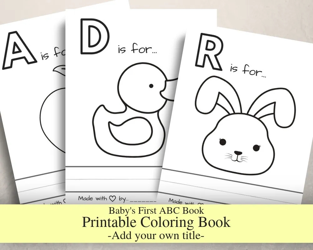 Baby s First ABC Book Without Titles Baby Shower Game Coloring Book Printable PDF Letter Size Prefilled Coloring Pages Etsy