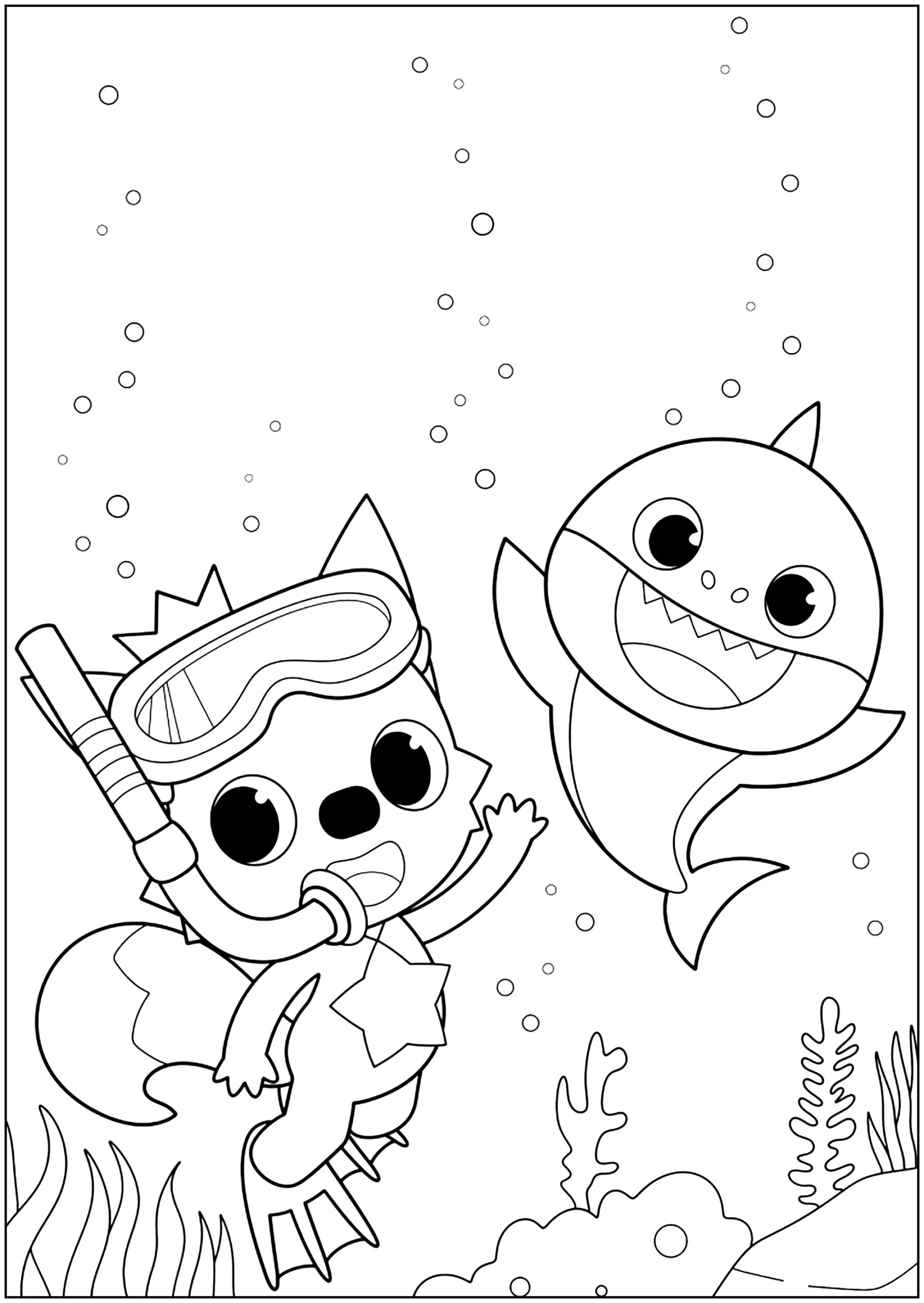 Baby Shark With Pinkfong And Scuba Diving Accessories Baby Shark Coloring Pages