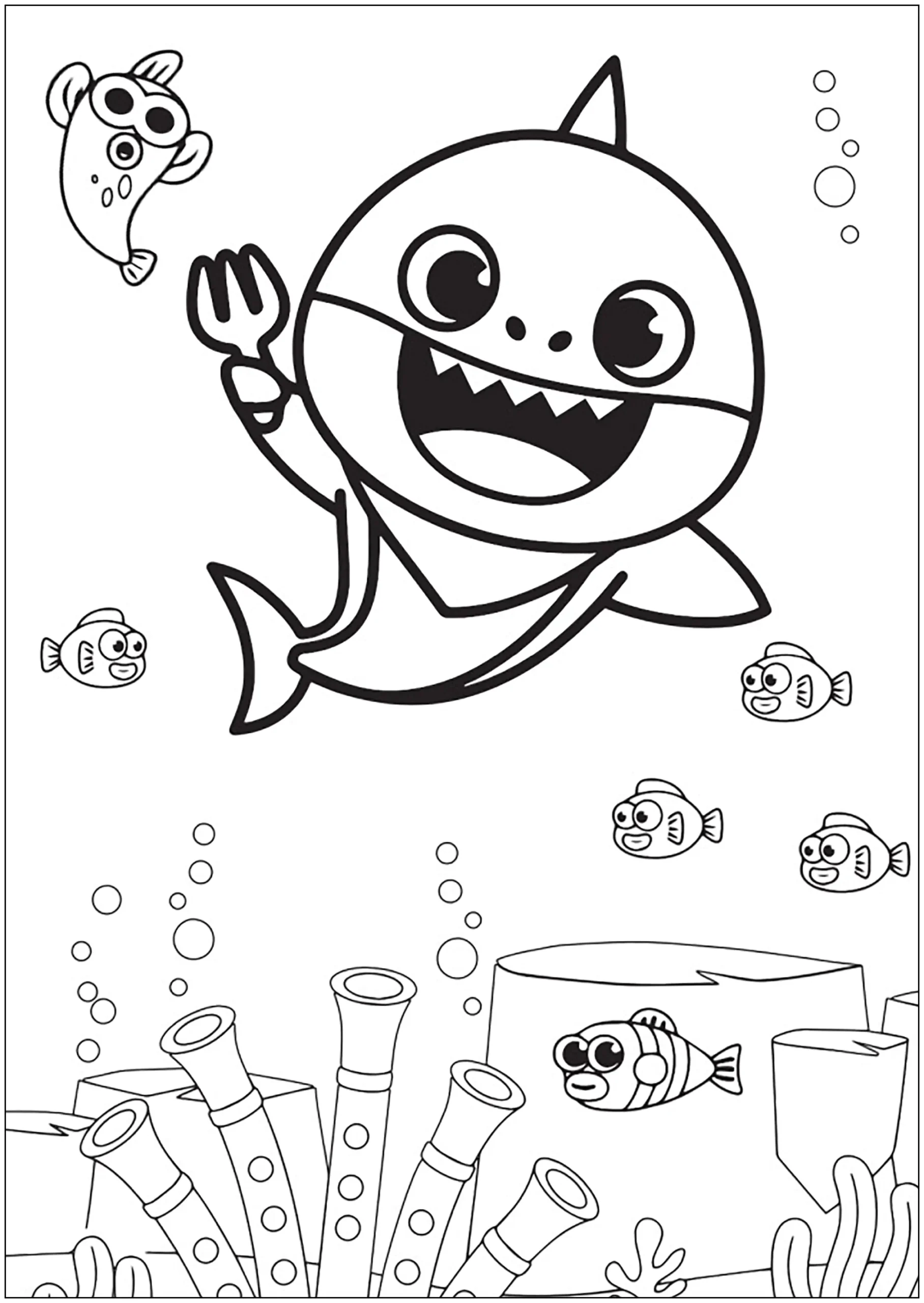 Baby Shark With Seabed Fish And Coral Baby Shark Coloring Pages