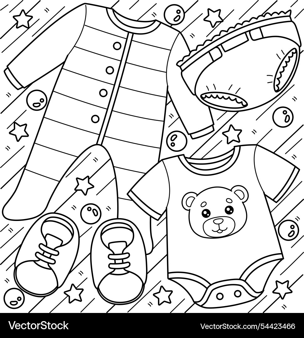 Baby Shower Boy Clothes Coloring Page For Kids Vector Image