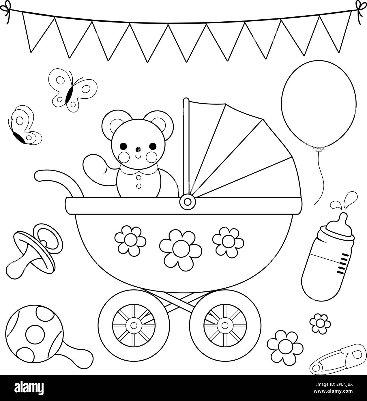 Baby Stroller And Accessories Vector Black And White Coloring Page Stock Vector Image Art Alamy Baby Stroller And Accessories Vector Black And White Coloring Page Stock Vector Image Art Alamy