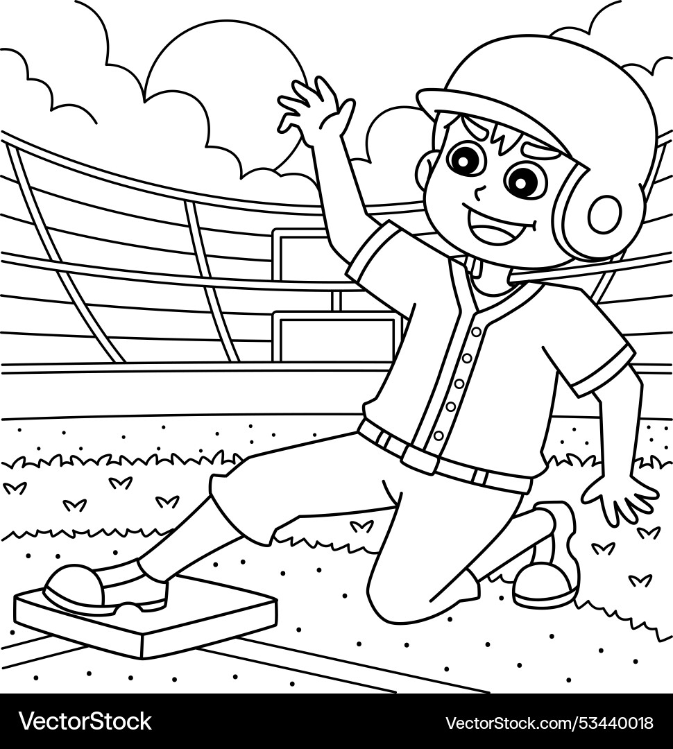 Baseball Player Sliding Coloring Page For Kids Vector Image Baseball Player Sliding Coloring Page For Kids Vector Image