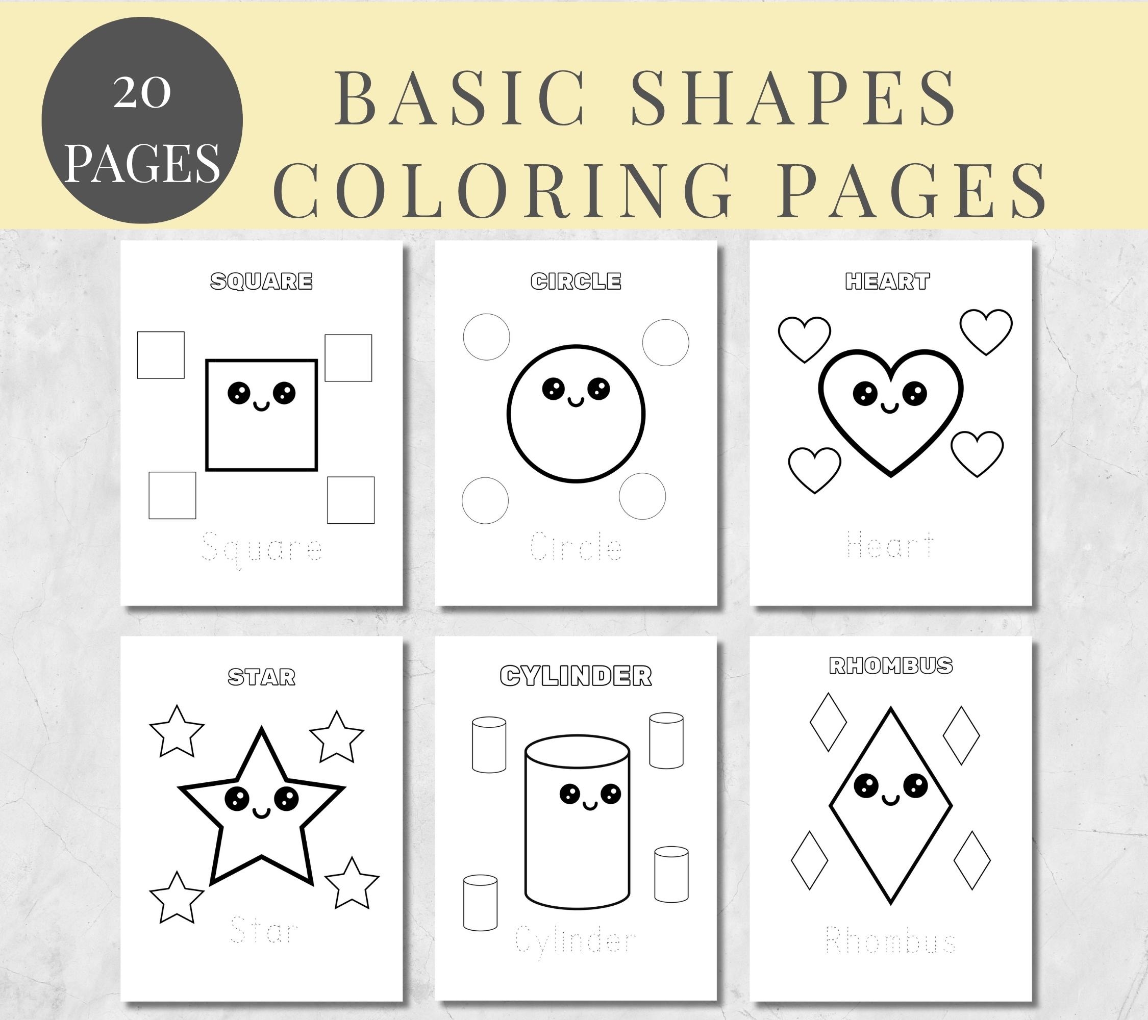 Basic Shapes Coloring Pages For Kids Preschoolers Toddlers 20 Printable Coloring Pages Preschool Kindergarten Homeschool Etsy