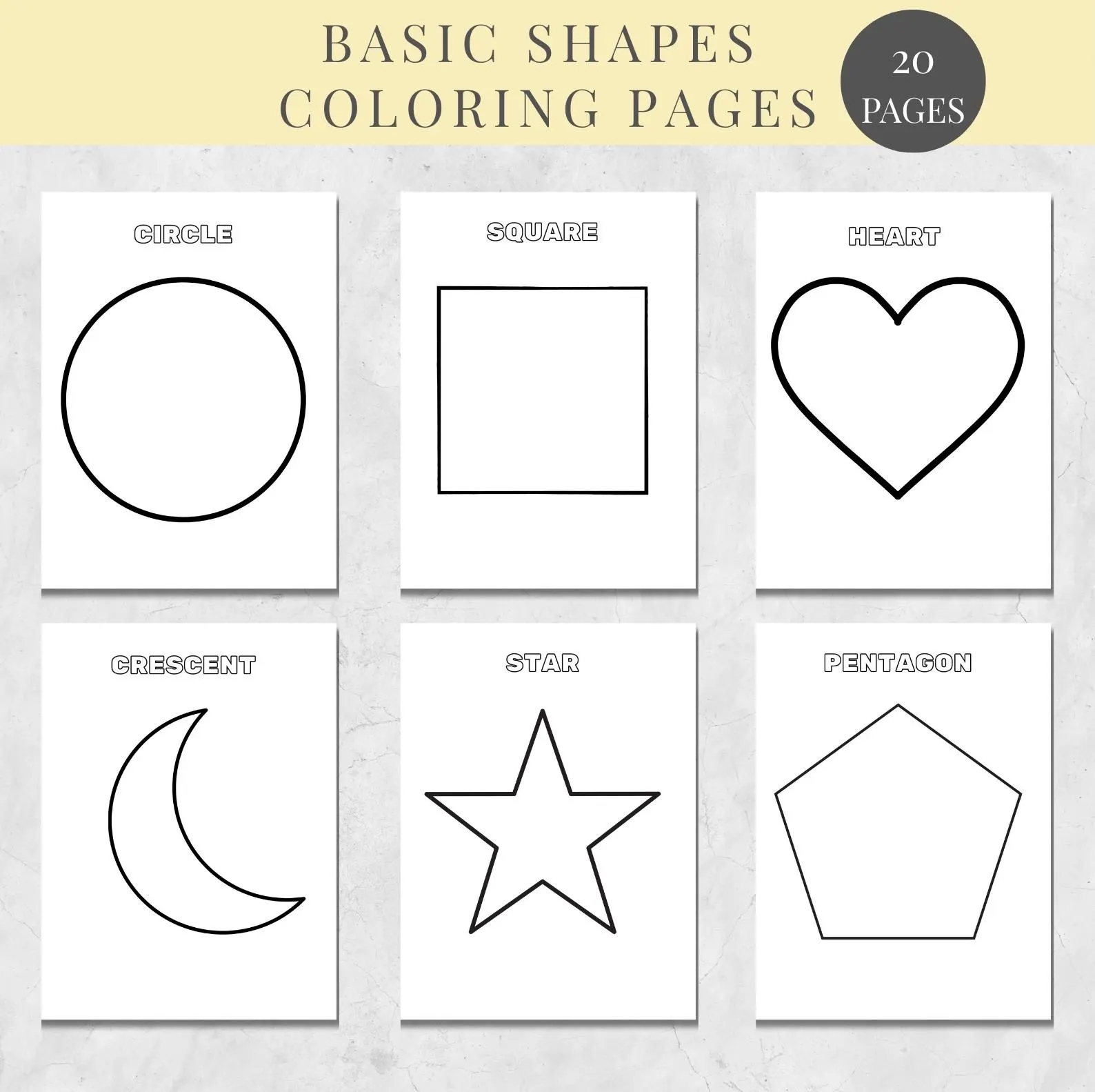 Basic Shapes Coloring Pages For Kids Preschoolers Toddlers 20 Printable Coloring Pages Preschool Kindergarten Homeschool Etsy