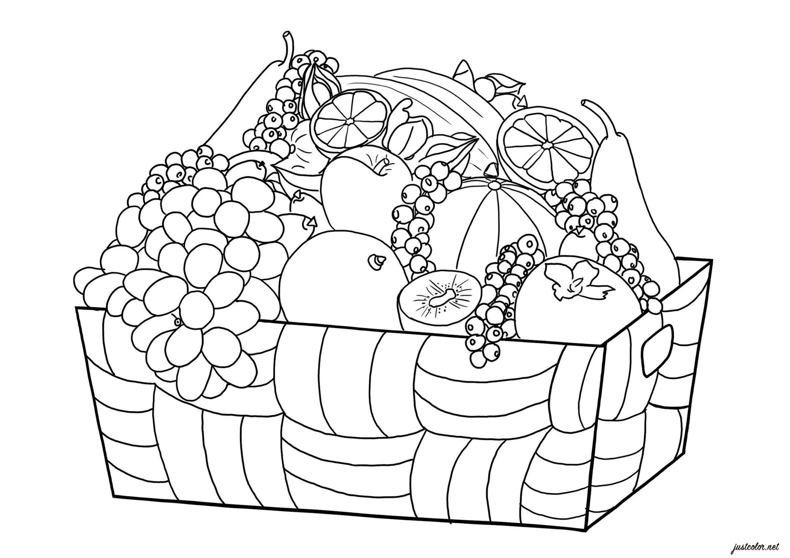 Basket Of Fruits Flowers Vegetation Coloring Pages For Adults Page Doodling doodle art Basket Of Fruits Flowers Vegetation Coloring Pages For Adults Page Doodling doodle art