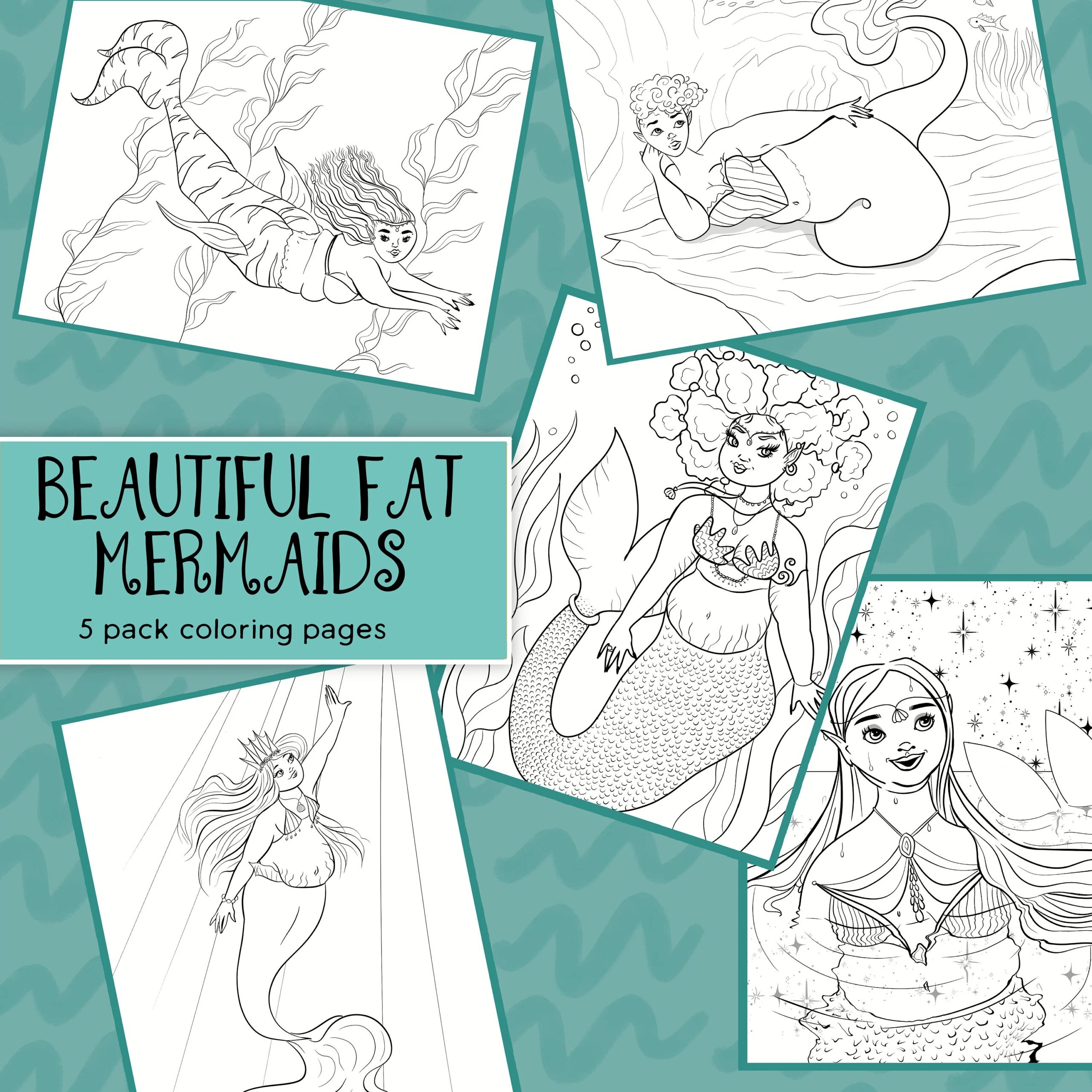 Beautiful Fat Mermaids Coloring Pages Set Of 5 Printable Coloring Pages Digital Downloads Print At Home Body Inclusive Art Pages Etsy