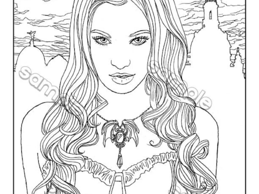Beautiful Vampire Gothic Fantasy Portrait Coloring Page By Maria J William Instant PDF Download Etsy
