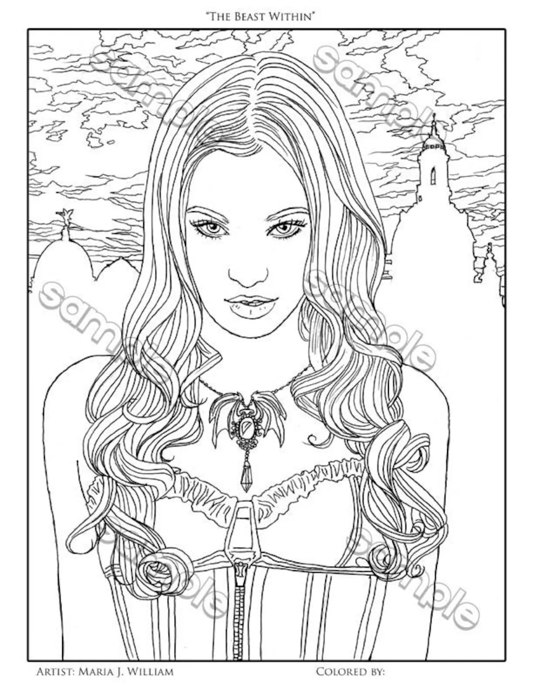Beautiful Vampire Gothic Fantasy Portrait Coloring Page By Maria J William Instant PDF Download Etsy
