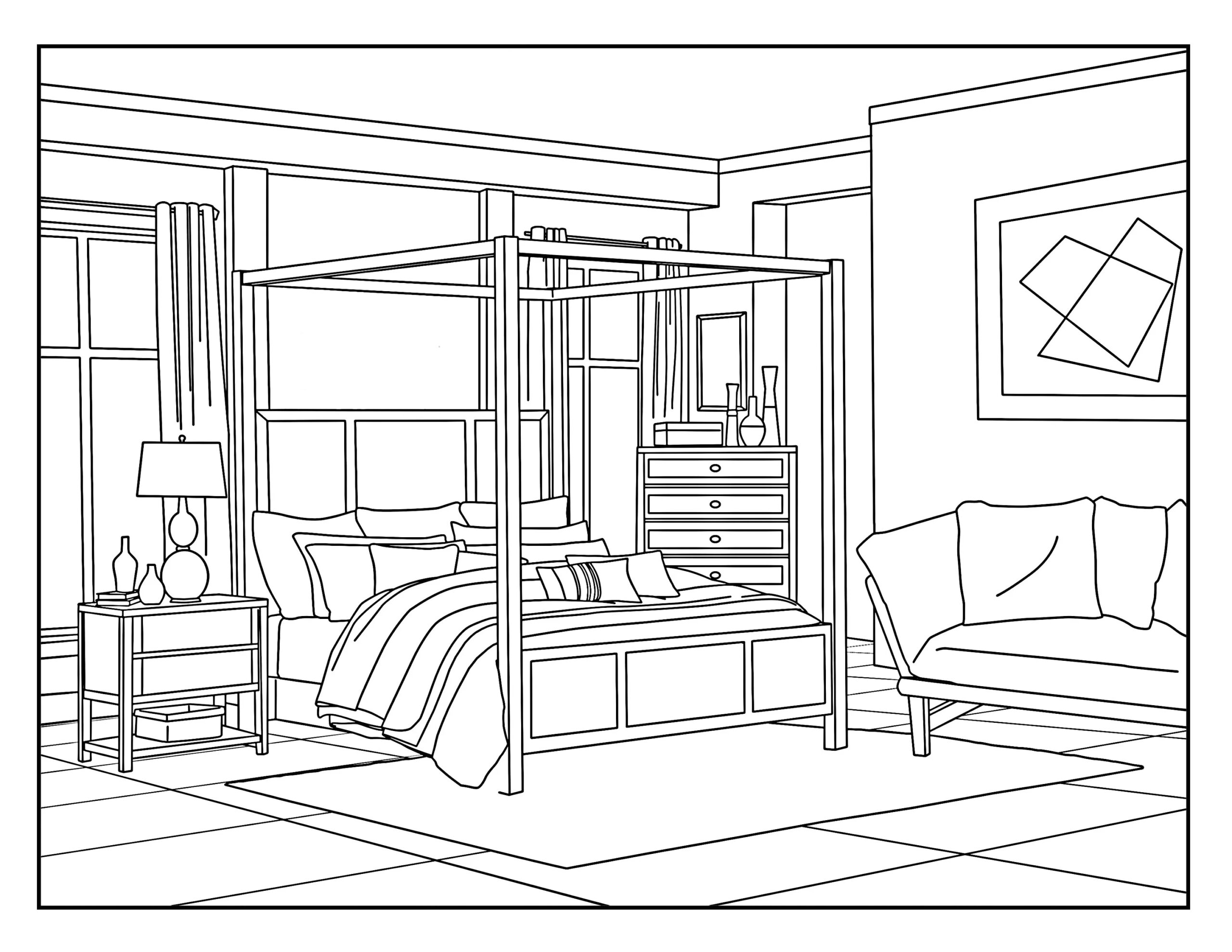 Bedroom around The House Coloring Pages For Adults 1 Printable Coloring Page Instant Download PDF Etsy
